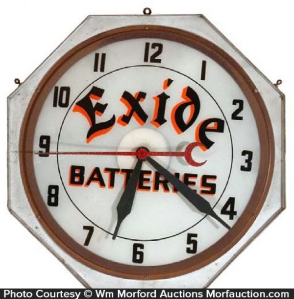 Antique Advertising Exide Batteries Clock • Antique Advertising