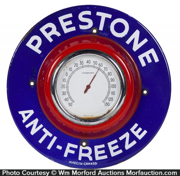 Antique Advertising Porcelain Prestone AntiFreeze Thermometer