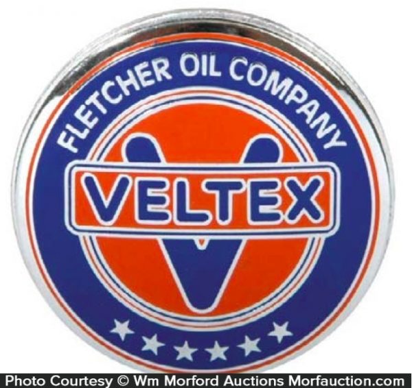 Fletcher Oil Veltex Badge • Antique Advertising