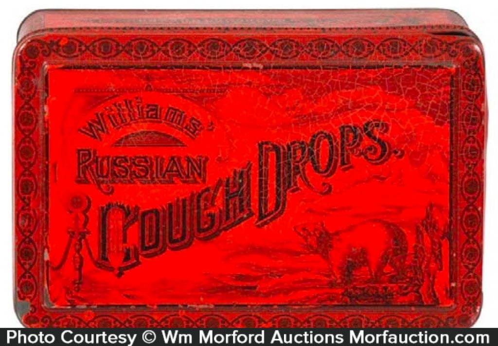 Russian Cough Drops Tin • Antique Advertising