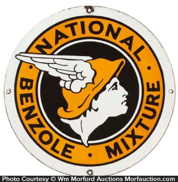 VINTAGE SIGN DESIGNS National Benzole Mixture metal roundel with enamelled finish