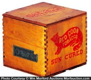 taylor brothers tobacco Wagon Wheel Tin Antique Advertising Red Coon Tobacco Box