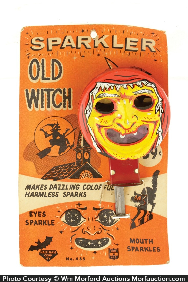 Old Witch Halloween Sparkler Toy • Antique Advertising