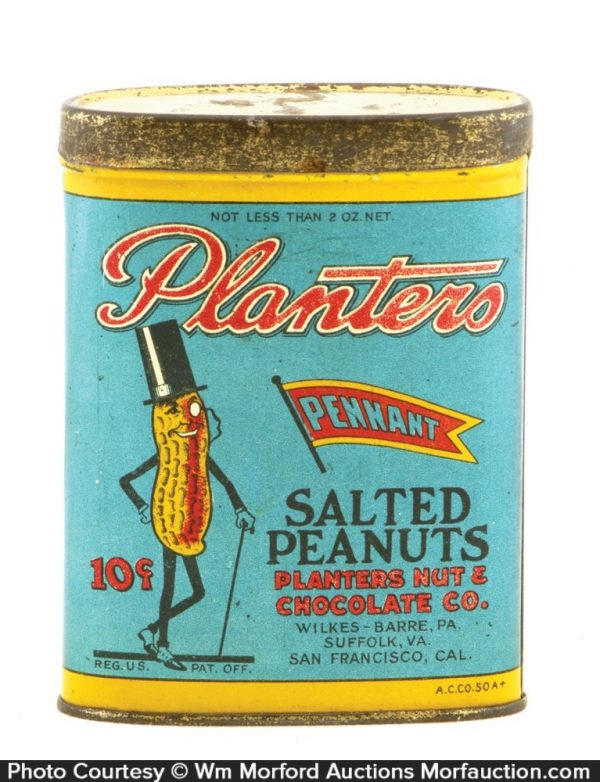 Planters Pennant Peanuts Pocket Tin • Antique Advertising
