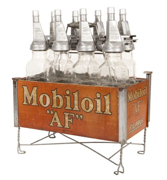 Antique Advertising Mobiloil AF Oil Bottles Rack • Antique Advertising