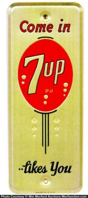 7Up Likes You Door Push • Antique Advertising