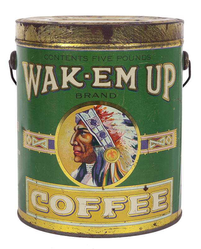 Wak-Em-Up Coffee Tin Pail • Antique 