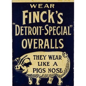 Antique Advertising | Finck's Overalls Sign • Antique Advertising