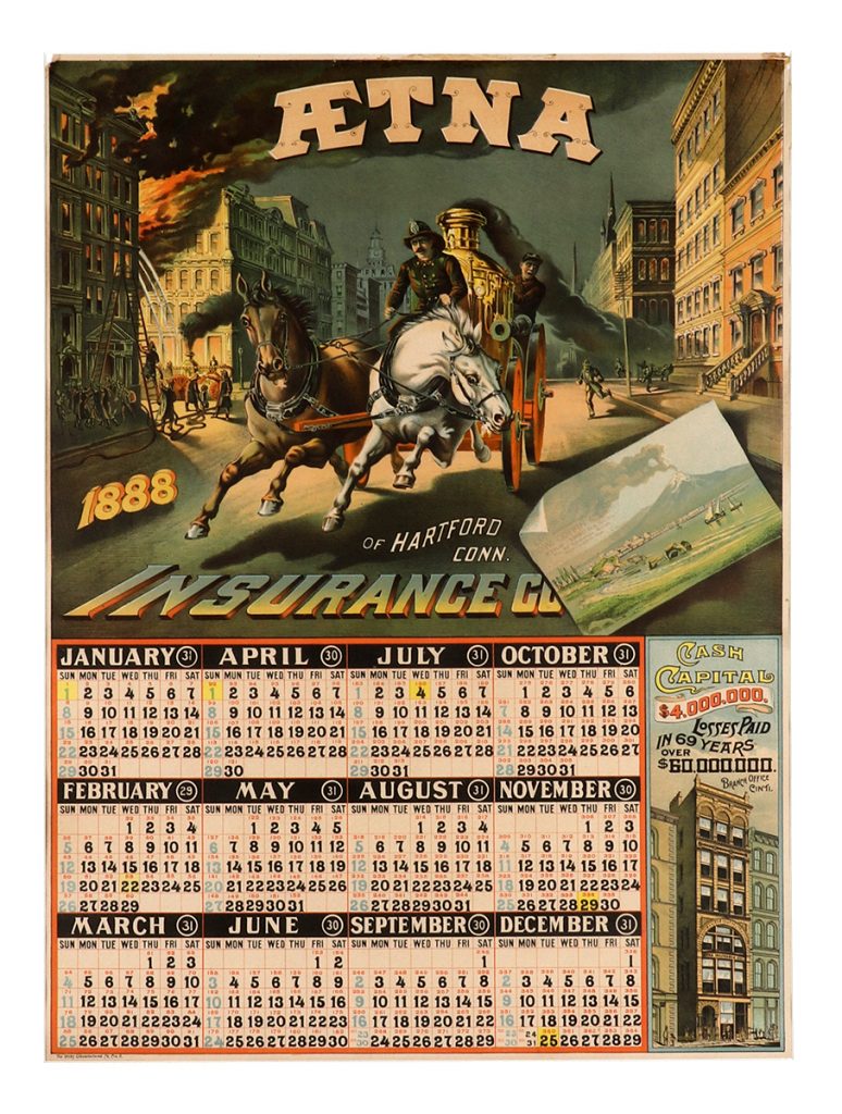 Large Aetna Fire Insurance Calendar • Antique Advertising