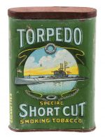 torpedo tobacco tin Short Cut  Antique Advertising Patriarch Torpedo Box Pressed -